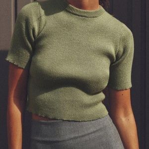 Zara crop short sleeve green knit sweater top